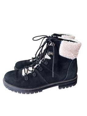 Marc Fisher Hopee‎ Black Suede Faux Shearling Collar Ankle Boot Size 8